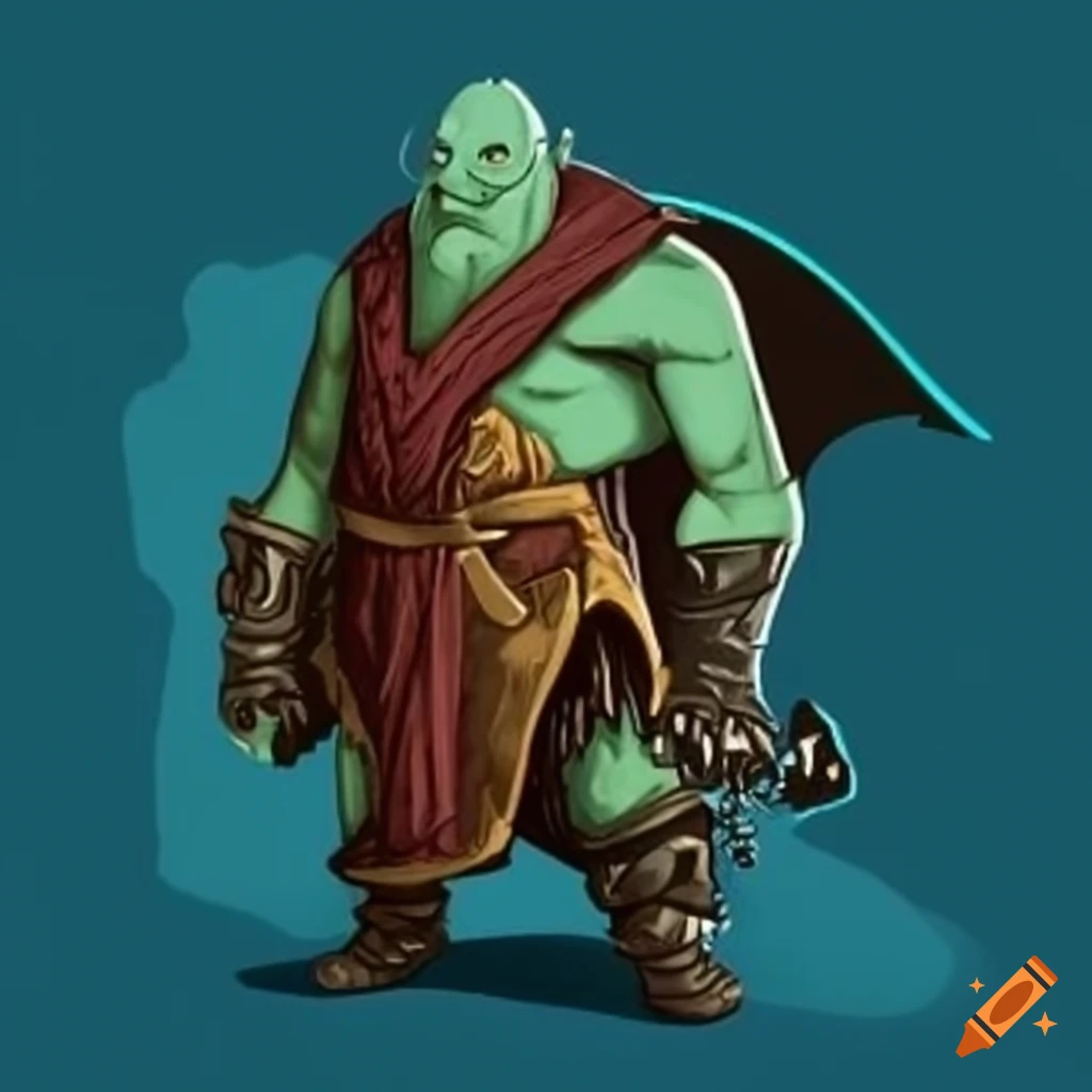 Orc in wizard robe riding a flying manta ray