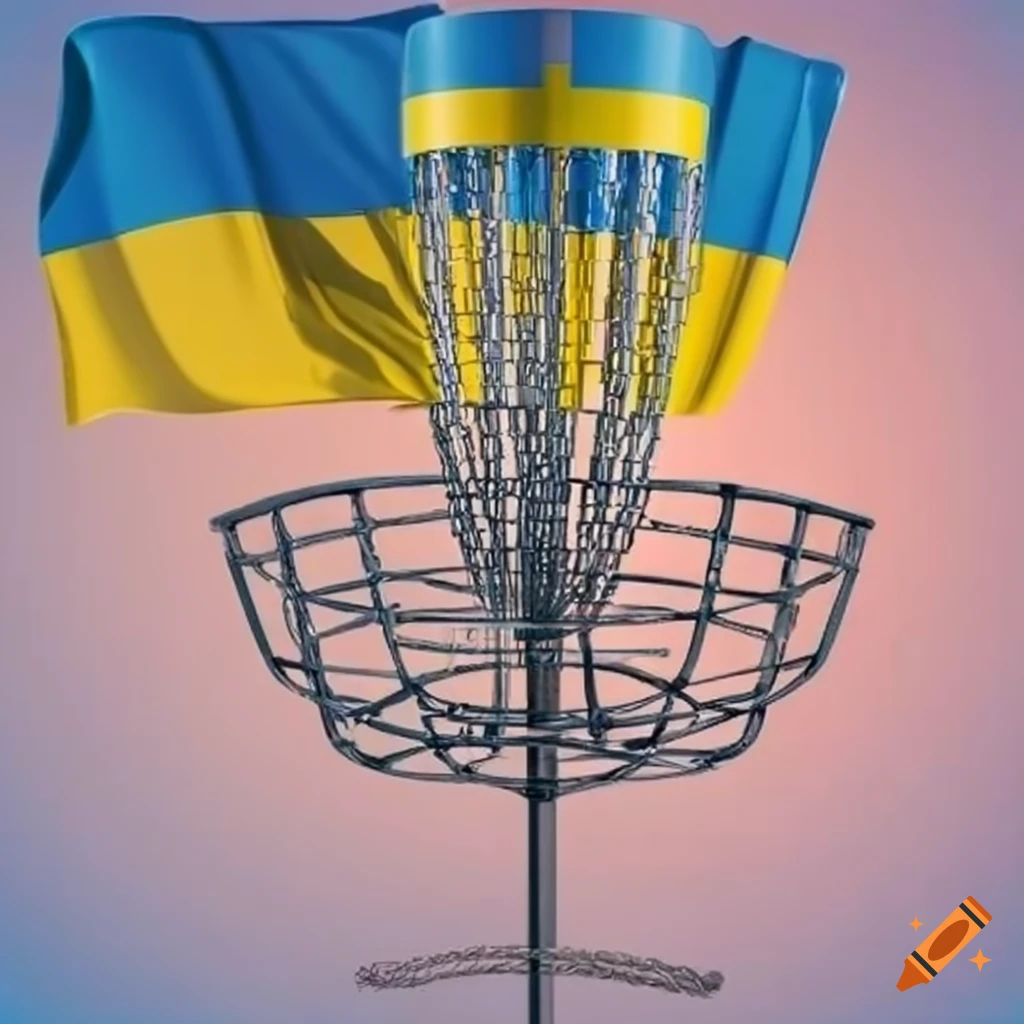 Disc golf basket with swedish flag on top on Craiyon