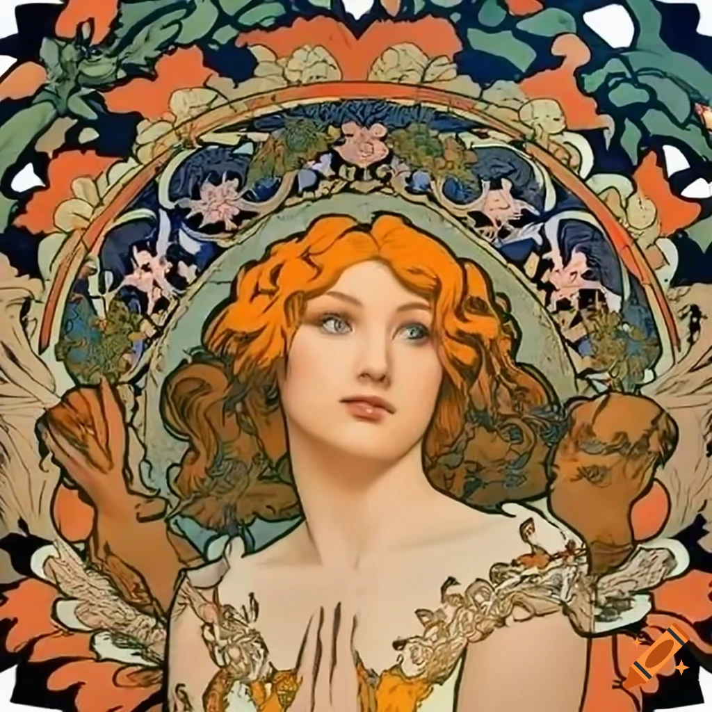 Garfield in the style of Alphonse Mucha in high definition