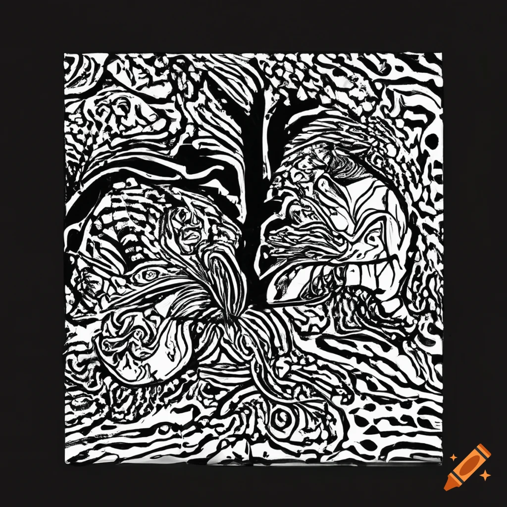 Minimalist black and white psychedelic album cover design of ascending souls