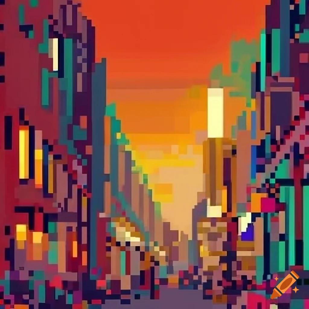 Pixel art of a crowded colorful street view in Giza, Egypt during the English mandate era at night