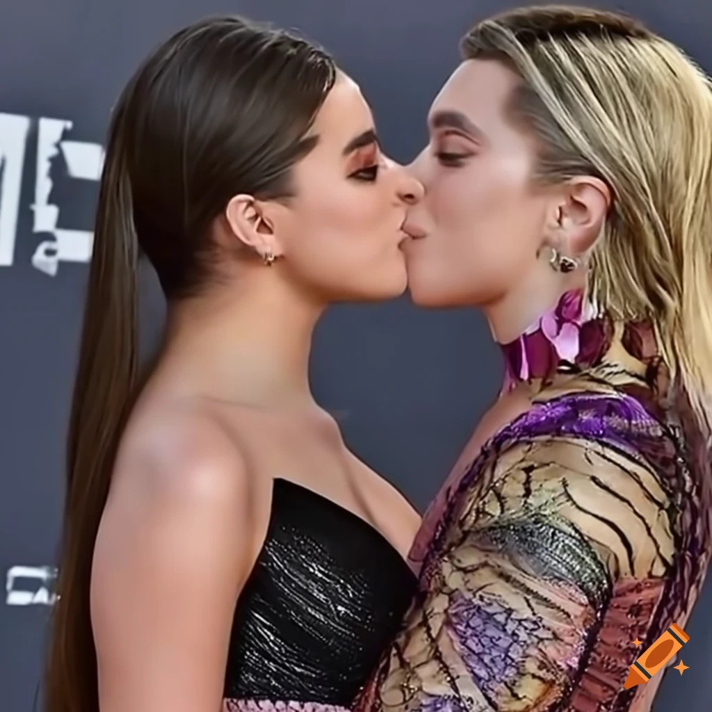 Florence pugh and hailee steinfeld sharing a kiss on Craiyon