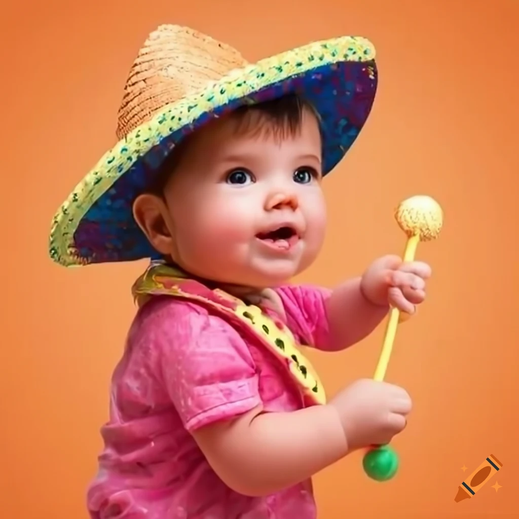 Baby girl with sombrero and rattles