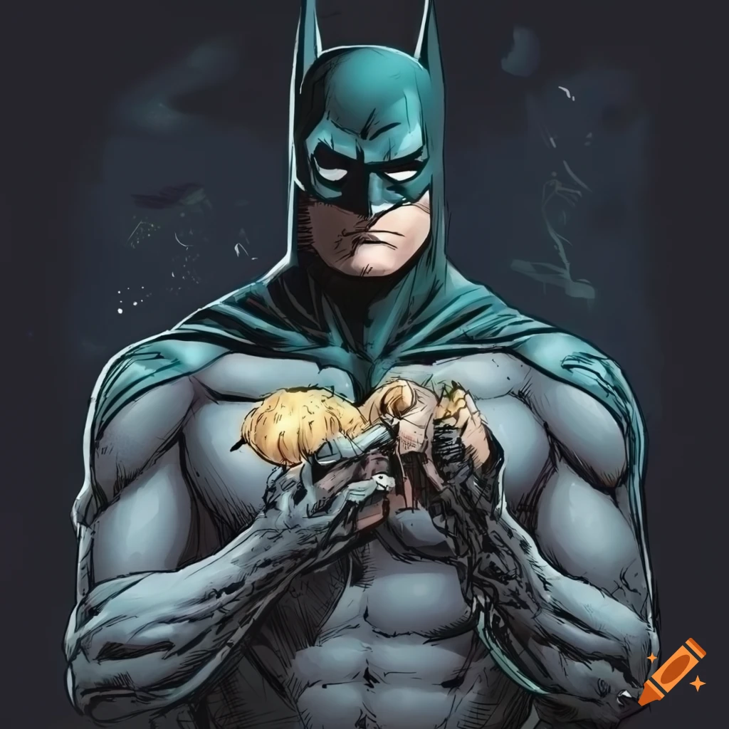 Batman holding a clove of garlic in DC Comics style on Craiyon