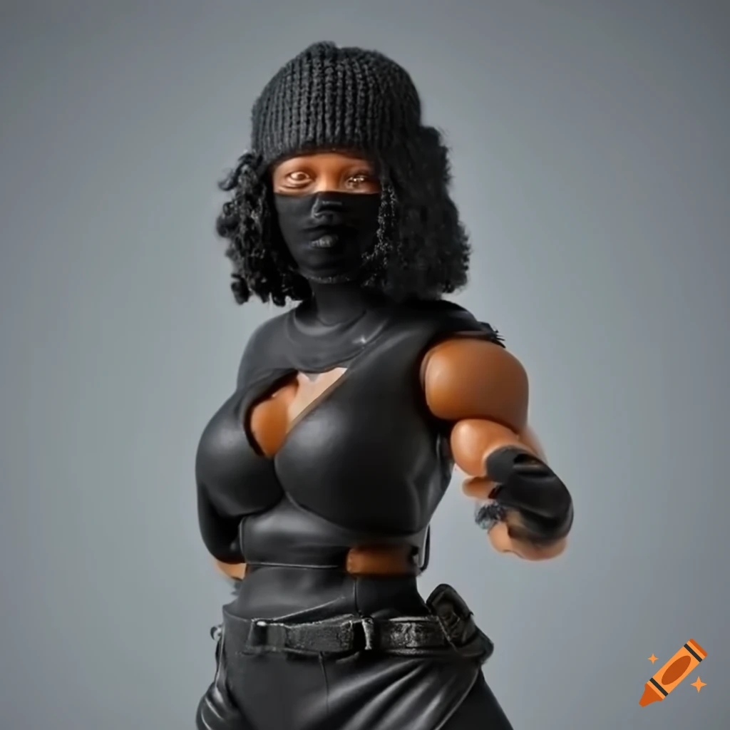 African American female action figure with a black ski mask