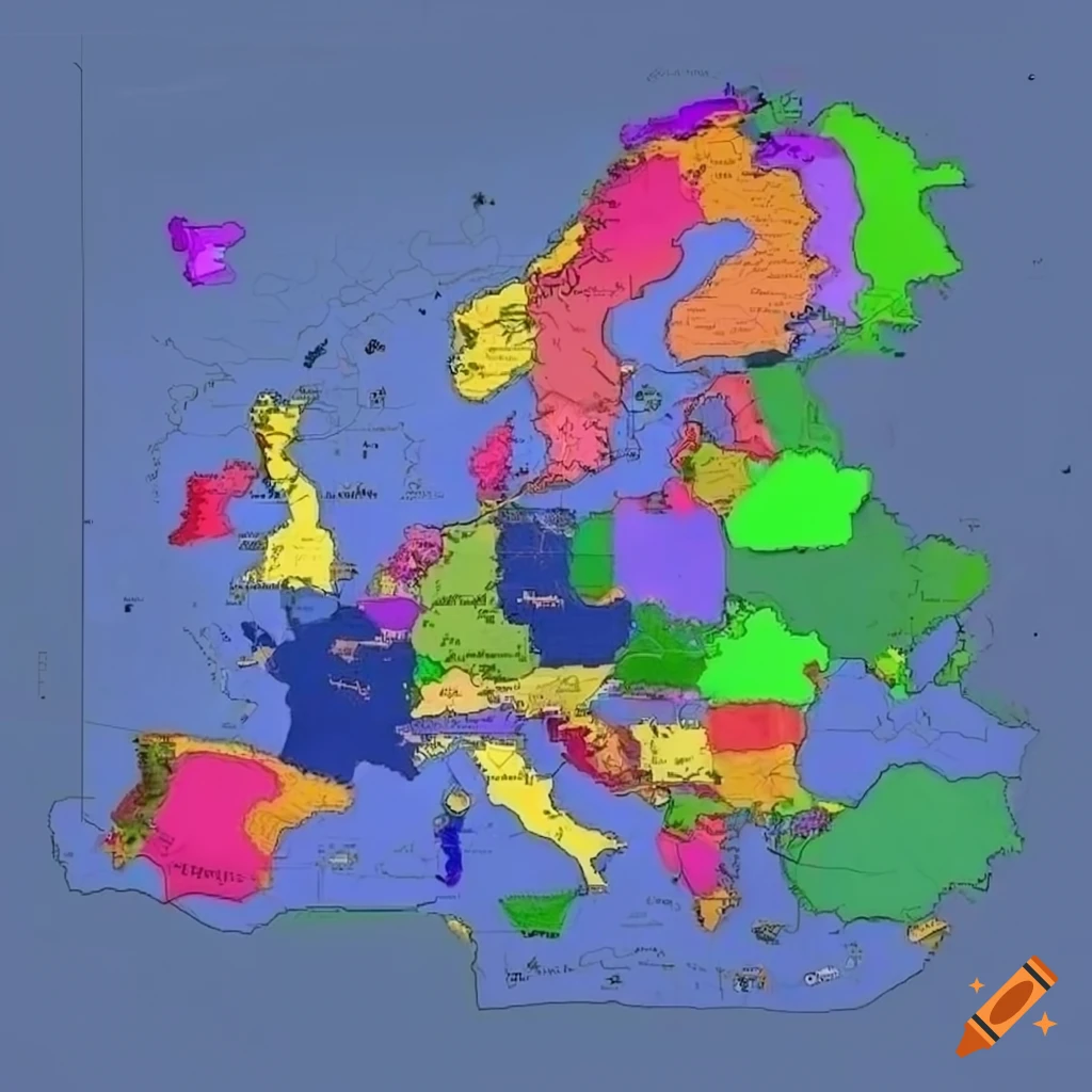 Label map of Europe in digital art style