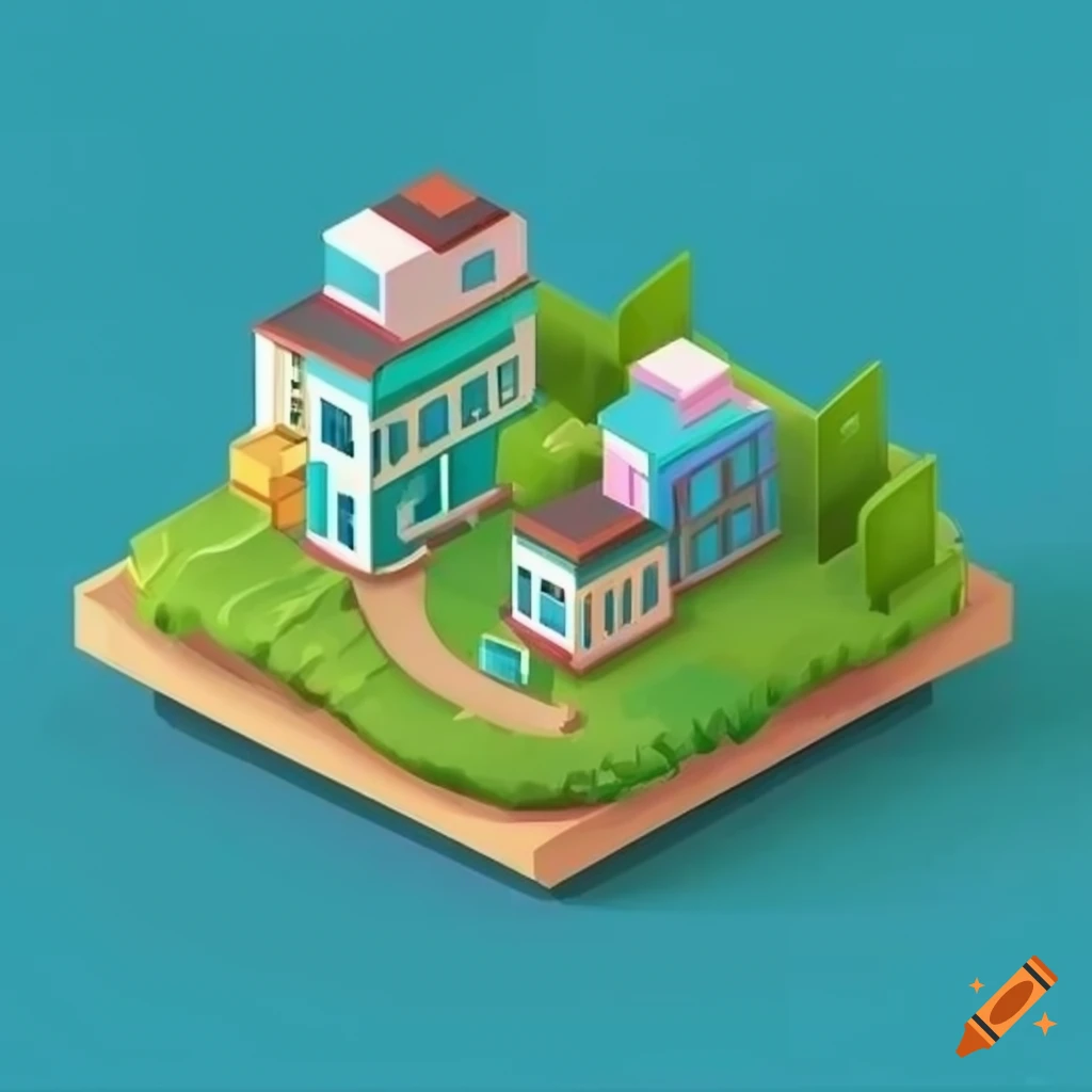 Isometric city on an island
