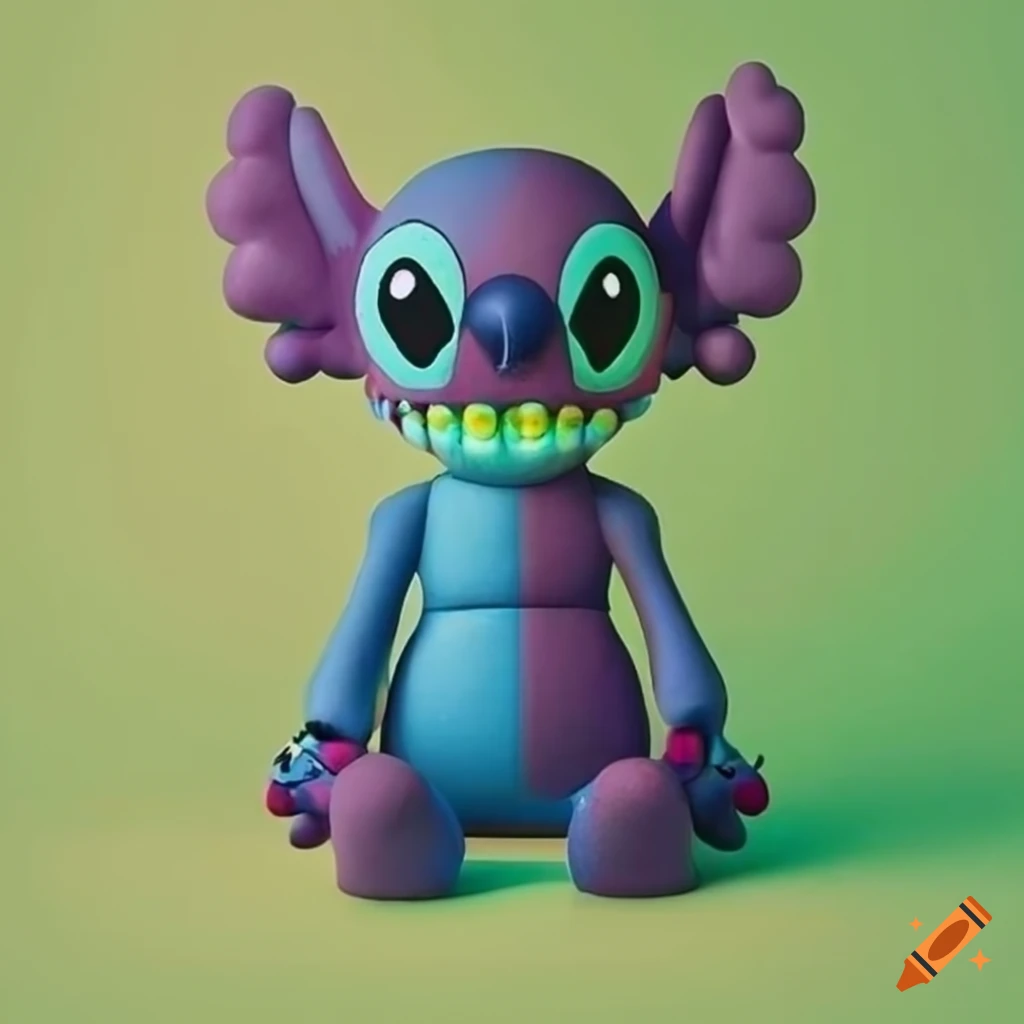 Stitch skull in a realistic KAWS style