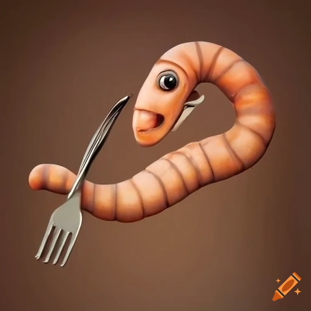 Whimsical worm holding a fork