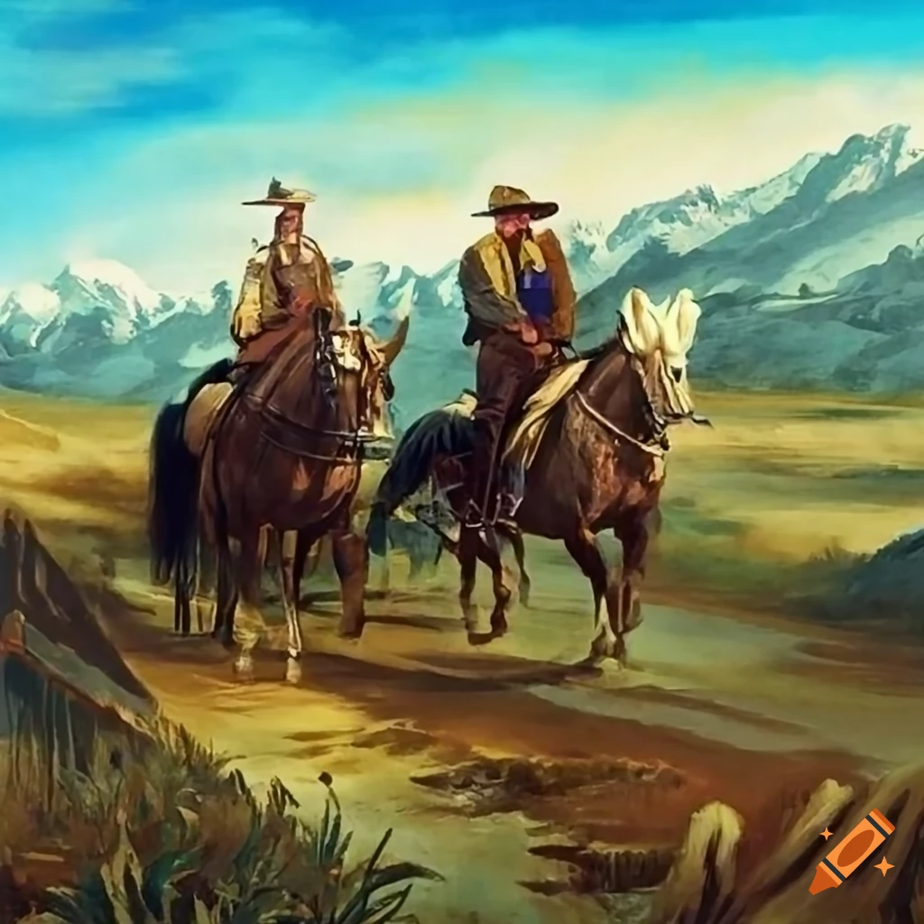 Determined pioneers on horseback heading westward during the Gold Rush