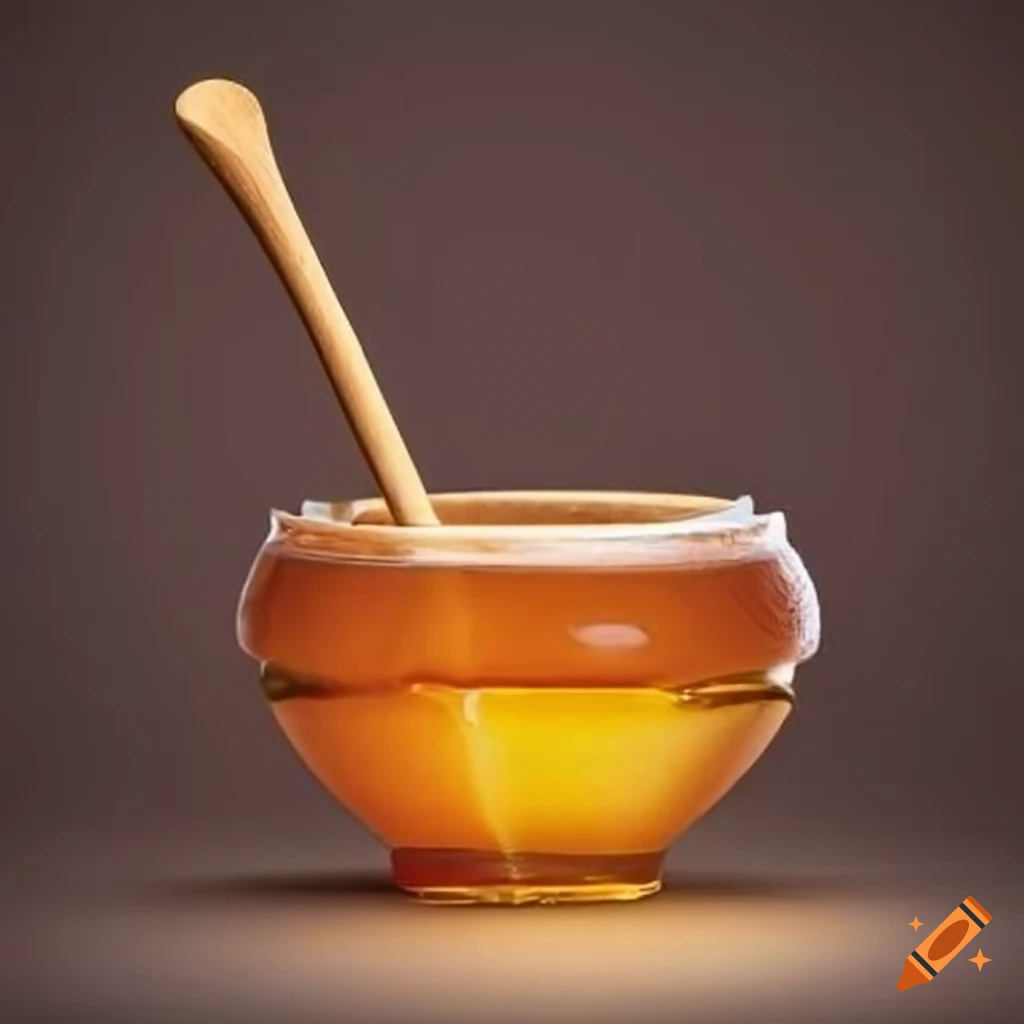 Wooden spoon in a honey pot
