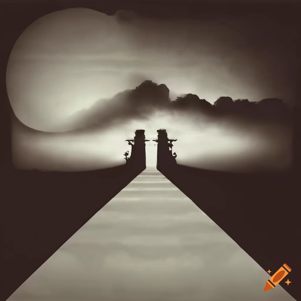 Retro 1950s graphic surrealist art with strange forms in rooms and windows