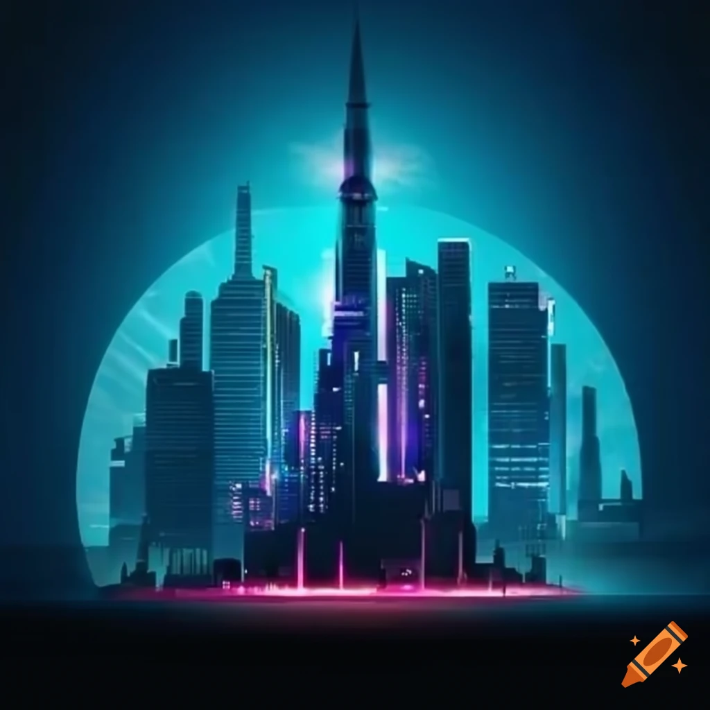 Futuristic city with neon lights on Craiyon