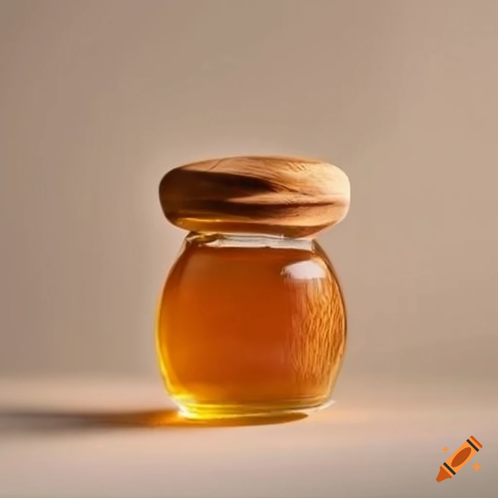 Wooden spoon in a glass honey pot