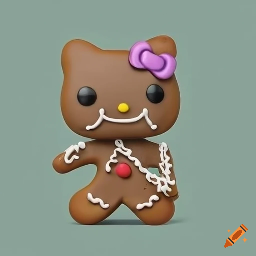 Funko Pop gingerbread Hello Kitty figurine flying in the air