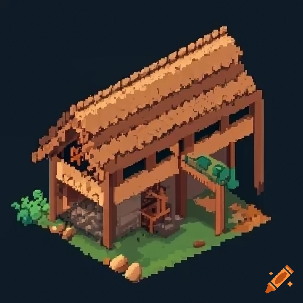 Isometric 2D pixel art of a lumbermill
