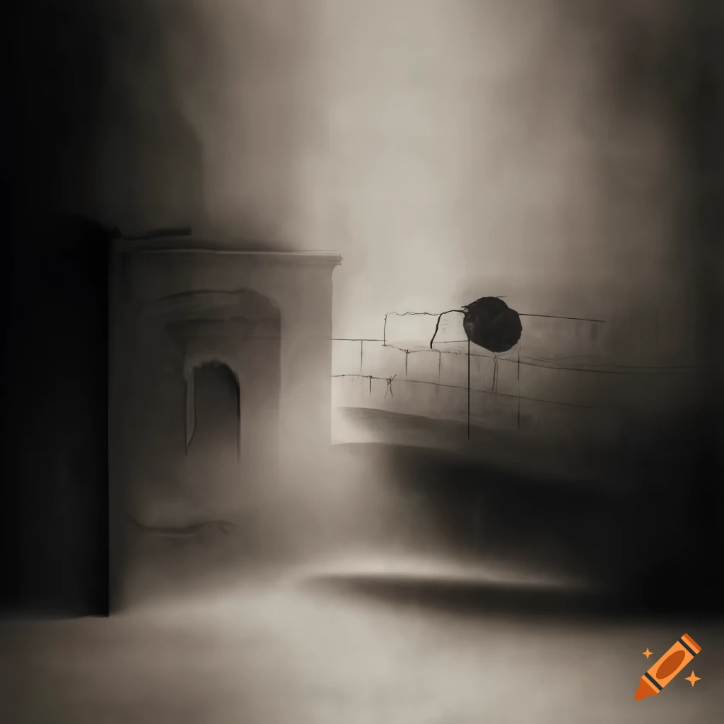 Retro 1950s surrealist art with rooms, windows, and strange forms