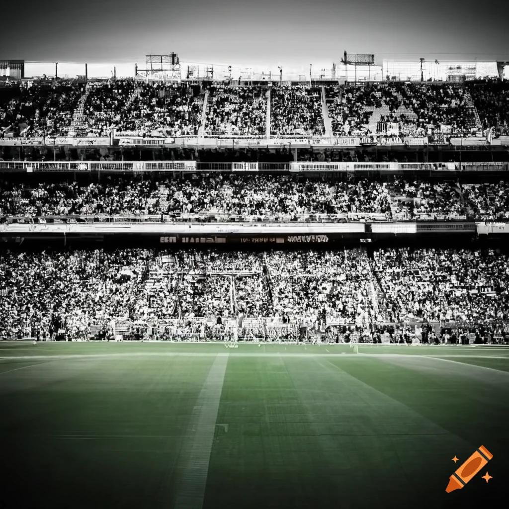 Football stadium with passionate black and white team fans