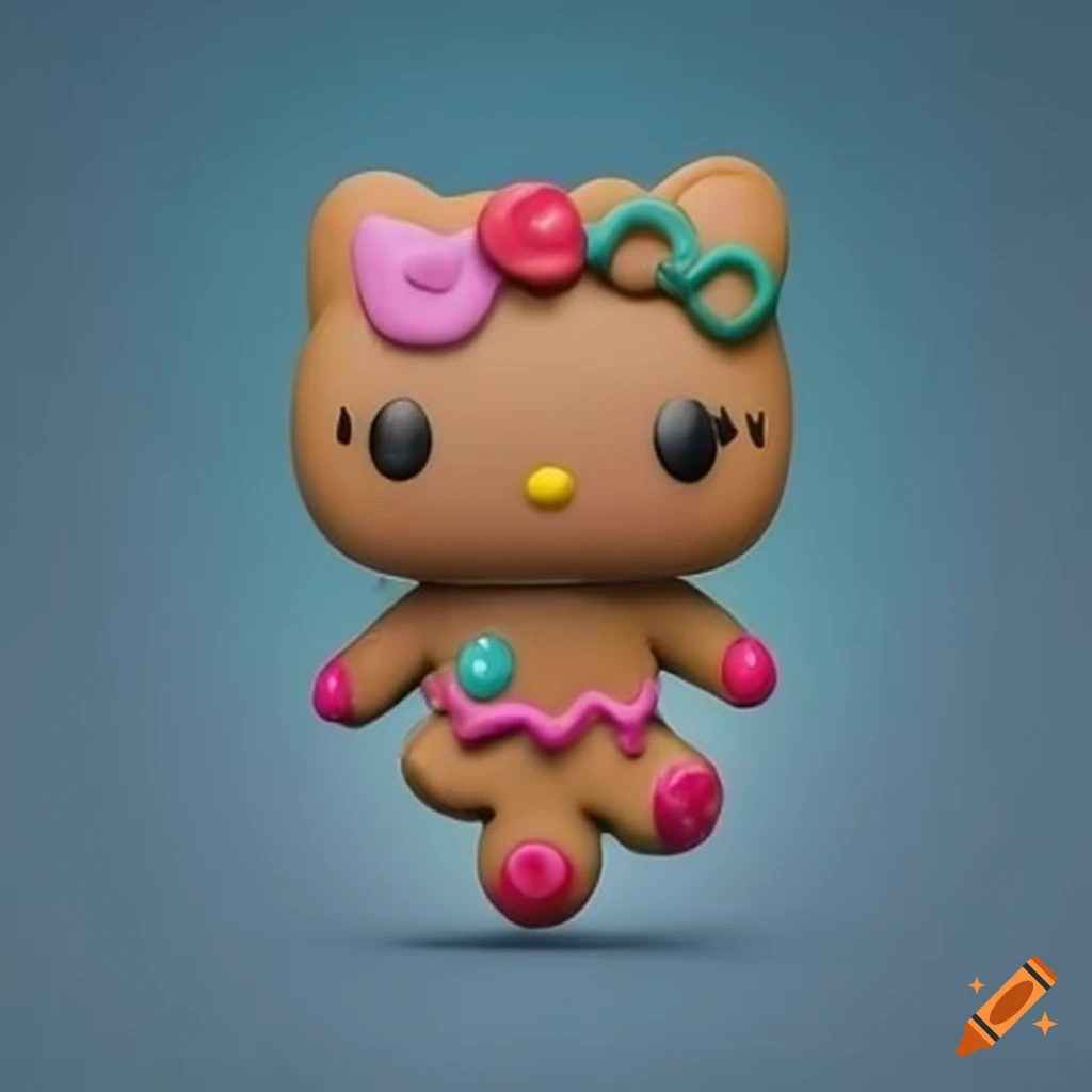 Funko Pop gingerbread Hello Kitty figurine flying in the air