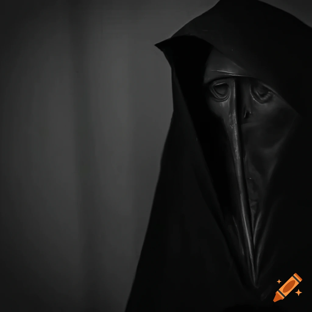 Mystery figure in hooded cloak at shadowy entryway