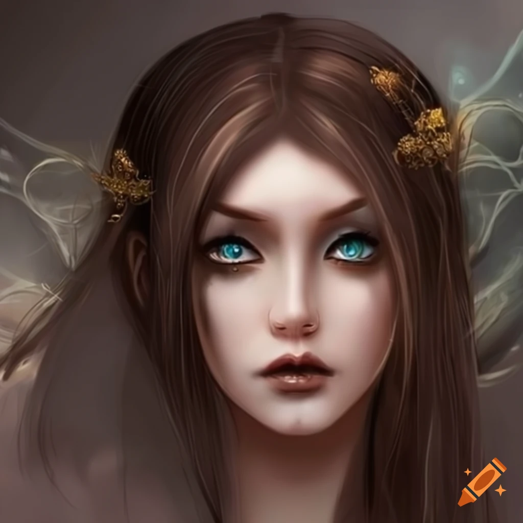 Beautiful faerie with dark brown hair and emerald eyes