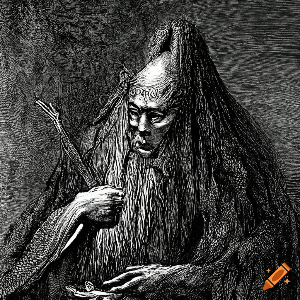 Black sorcerer in Gustave Doré style