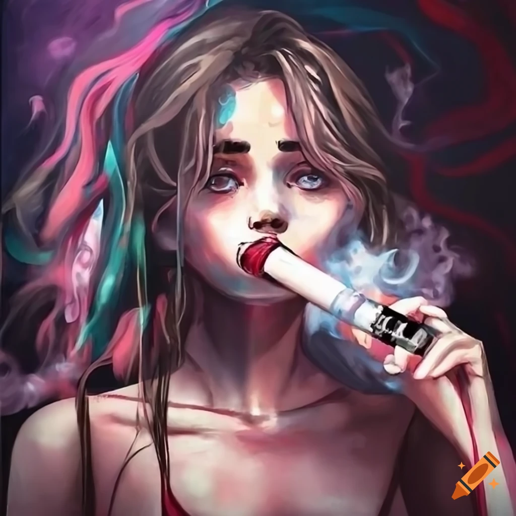 Girl vaping in a painting
