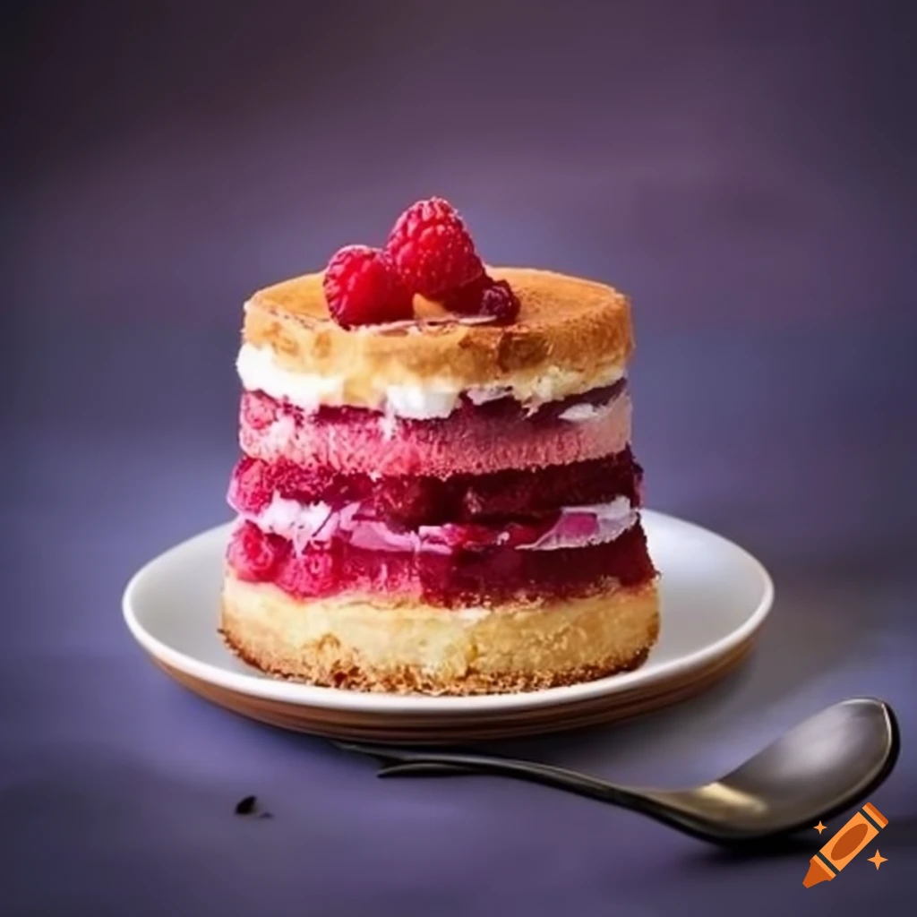 Delicious dessert with raspberry and coconut layers on a plate
