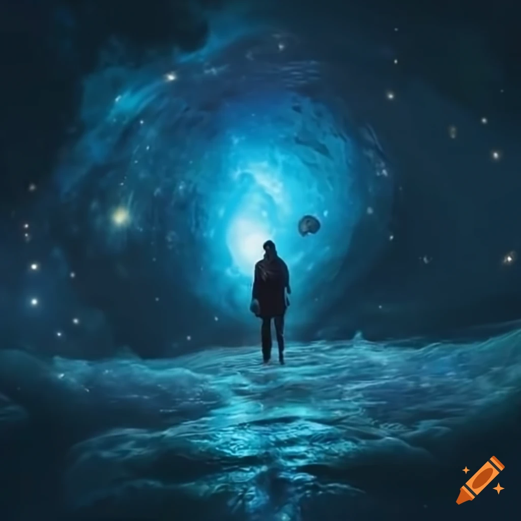 Man floating alone in a vast space