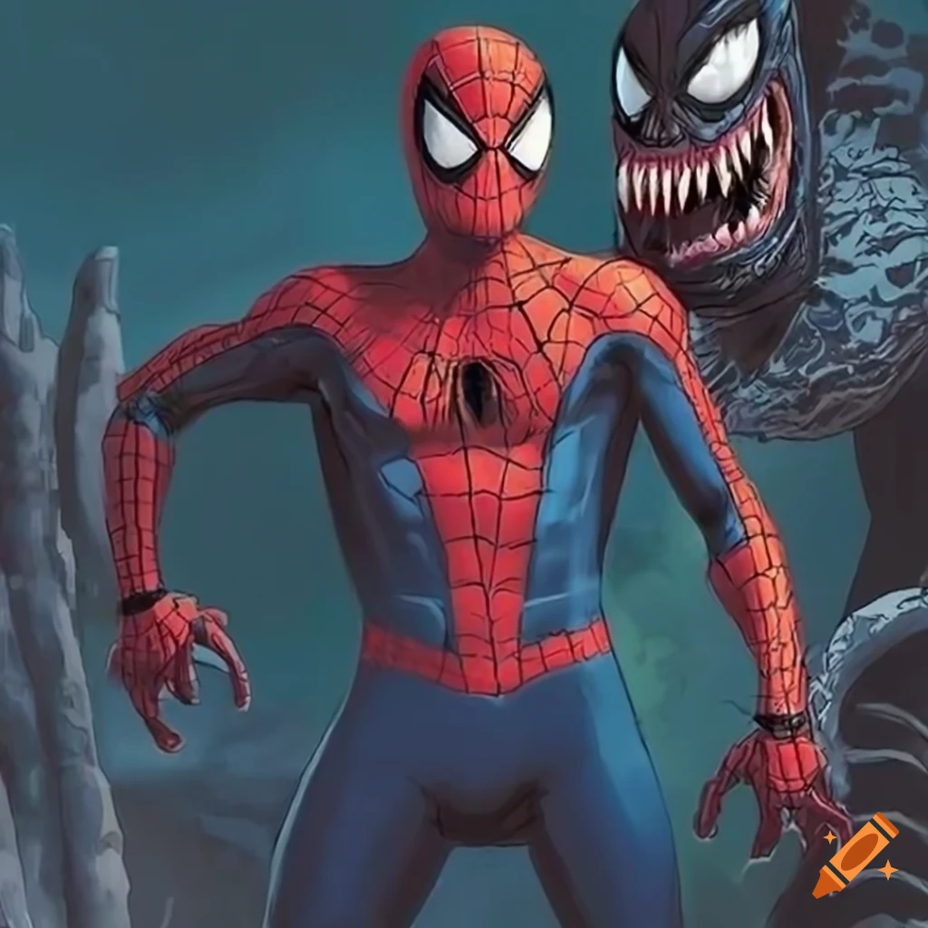 Spiderman and Venom facing off in Studio Ghibli style