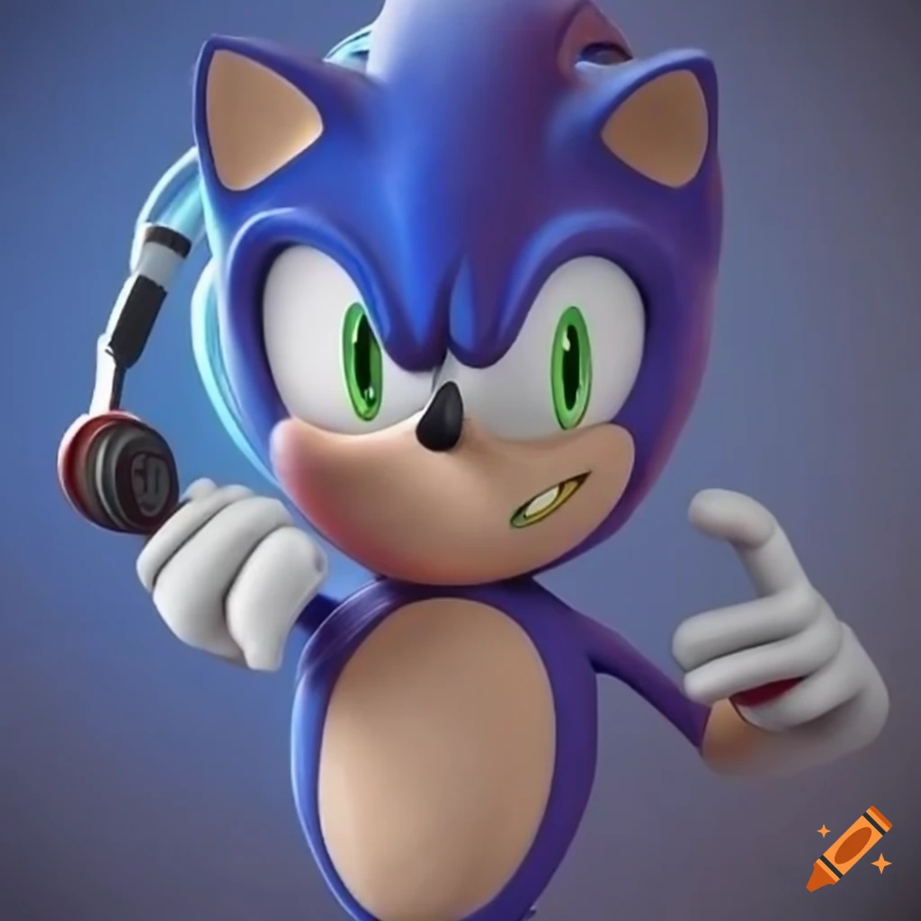 Sonic the Hedgehog wearing headphones
