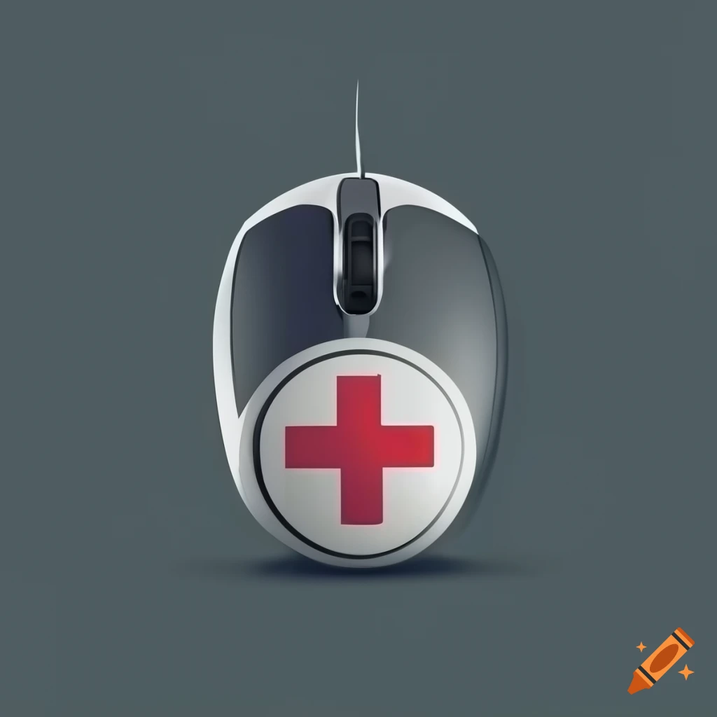 Computer mouse with first aid logo in a logotype design