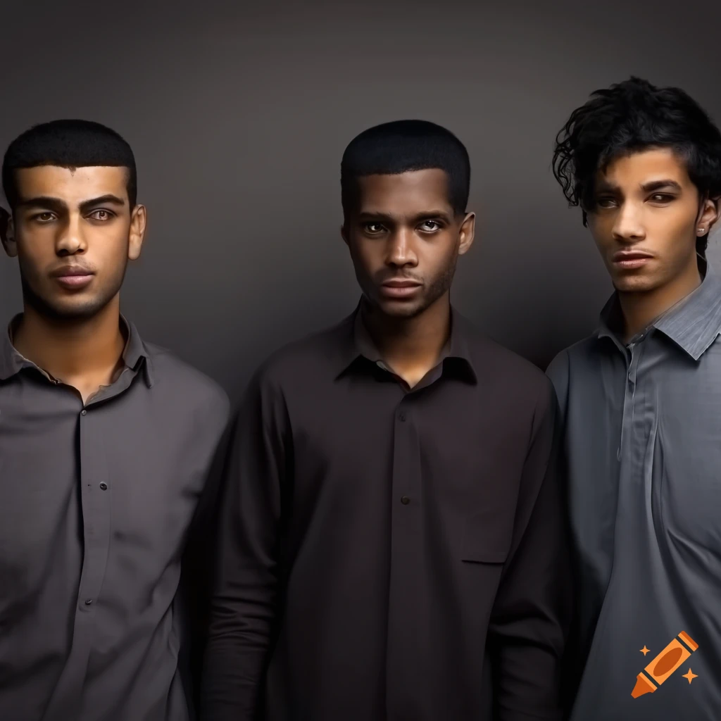 Small group of men with Arabic features talking in a town square