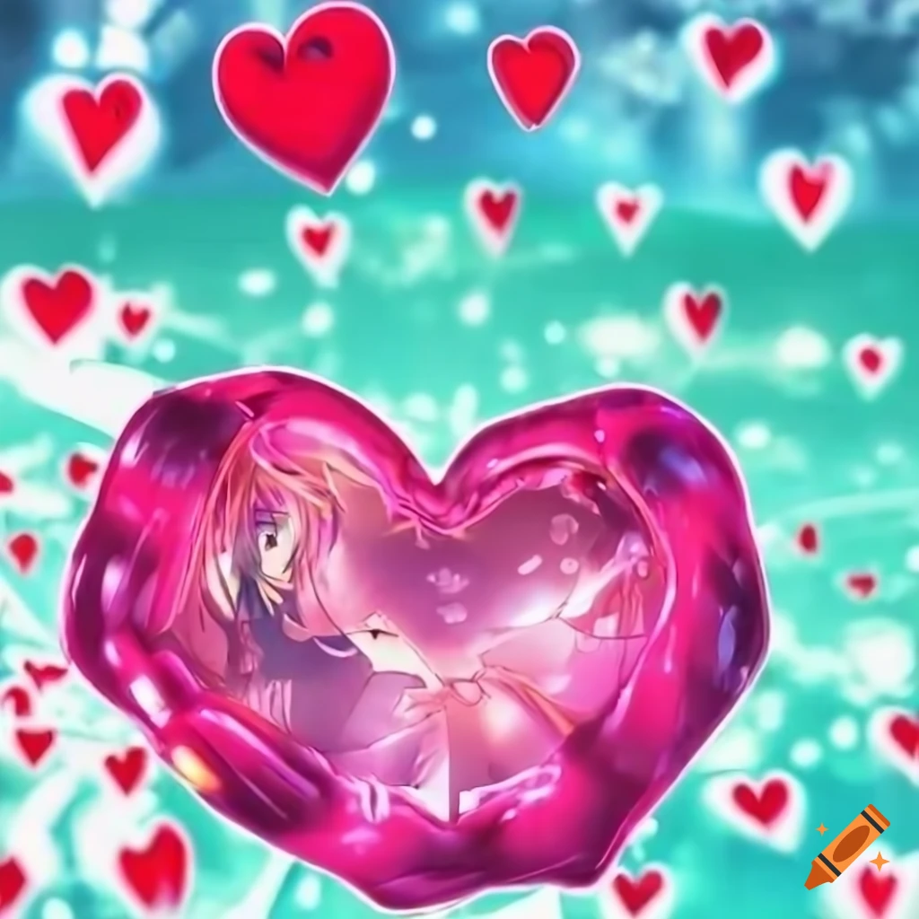 Shiny 3D anime heart wallpaper from the 2000s