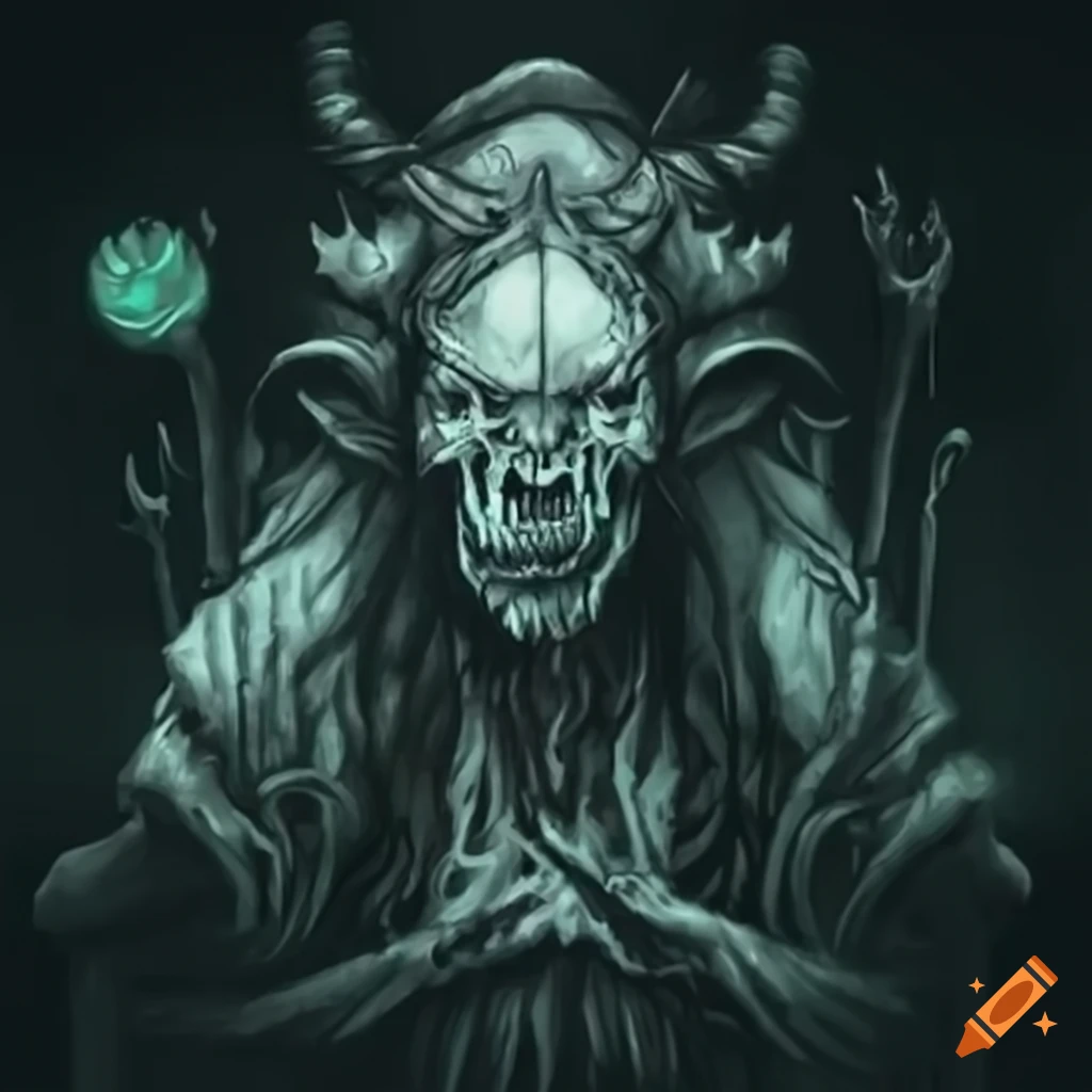 Undead male shaman performing a ritual in a twilight swamp