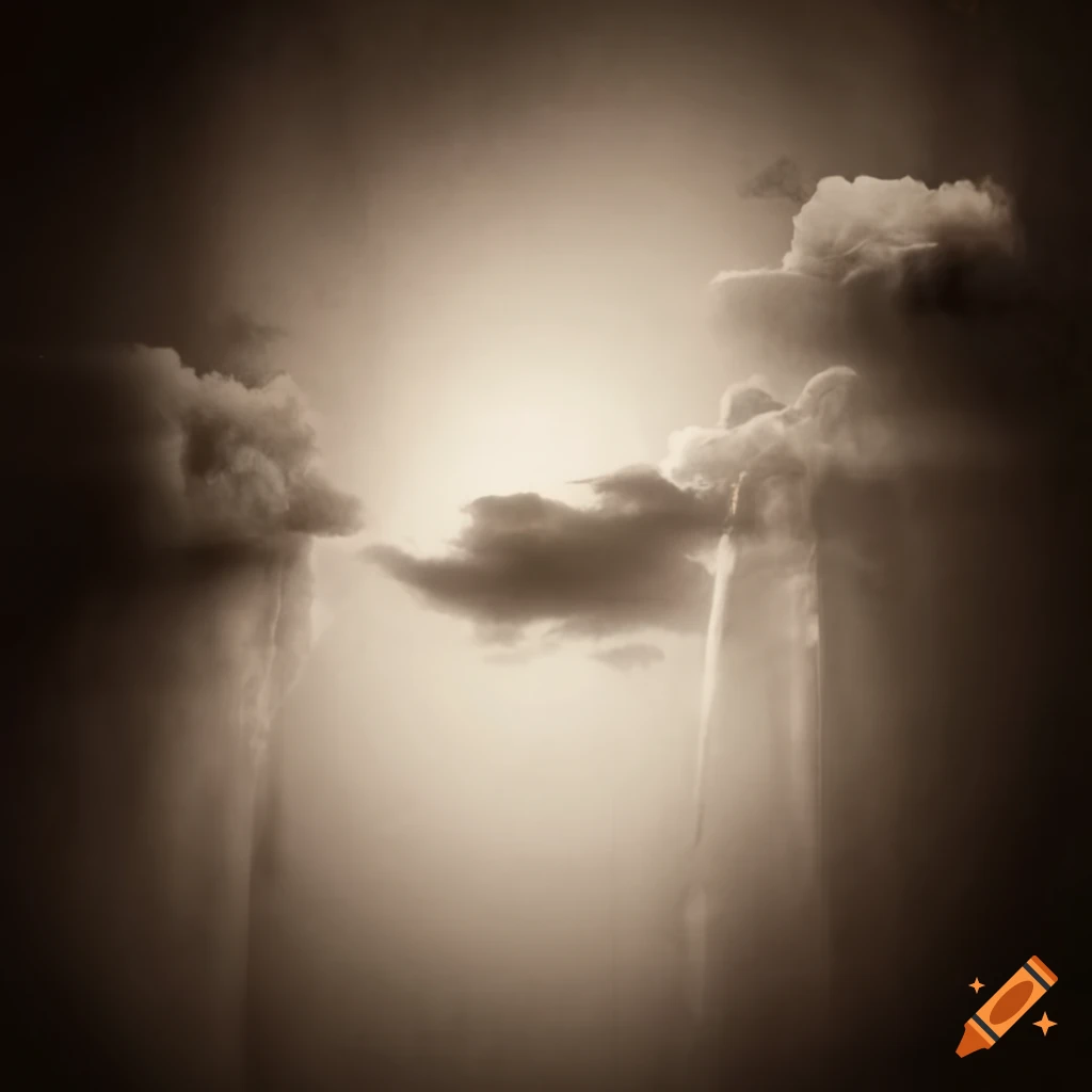 Retro 1950s surrealist graphic art with surreal rooms, windows, and sky