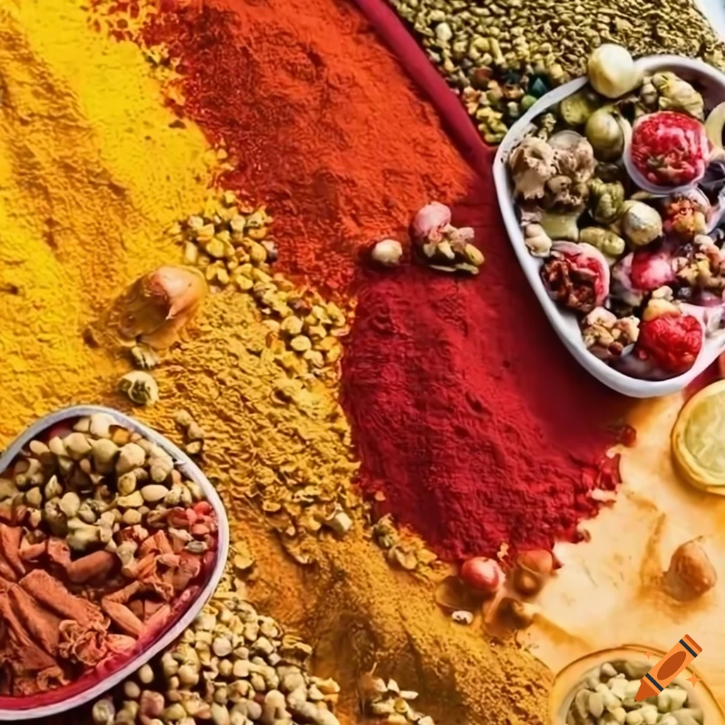 Colorful spices and paprika on a table