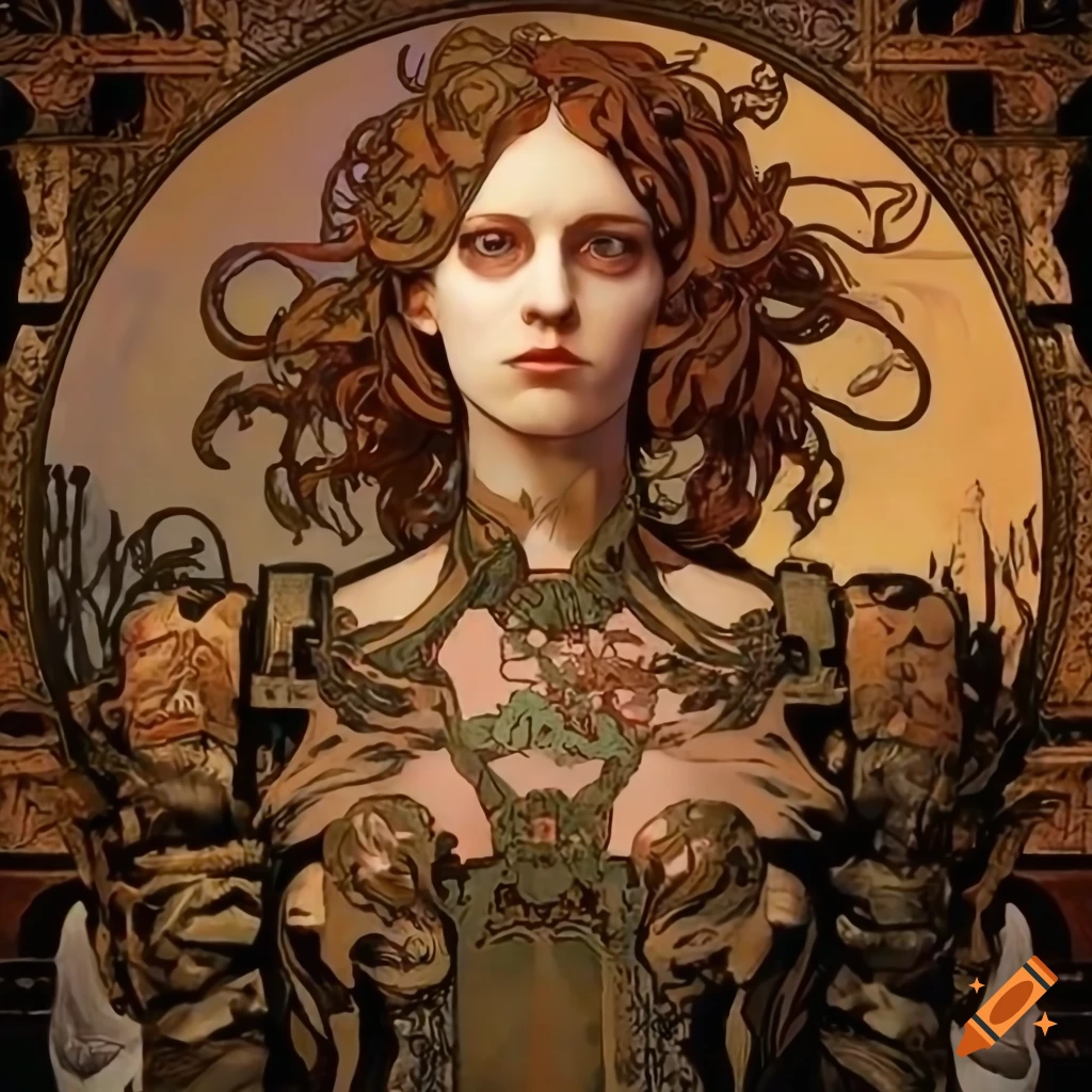 Stunning high-definition stave carvings style art with cinematic mech battle