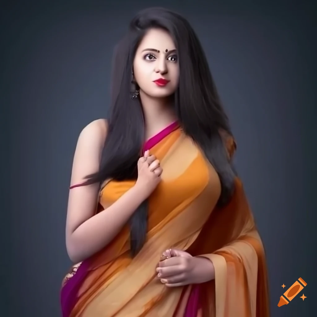 Girl with beautiful long hair in a saree