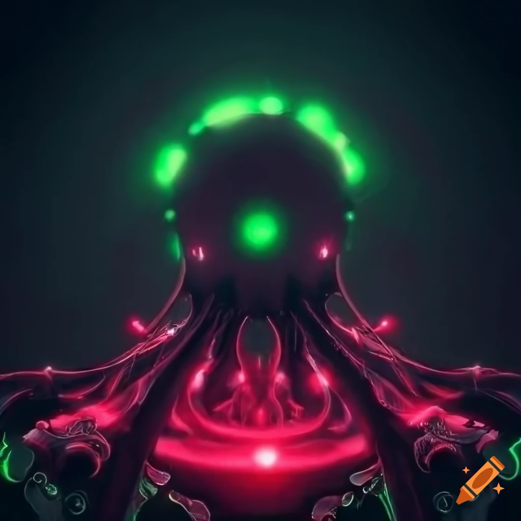 Towering machine resembling an octopus with red lights under a apocalyptic grey sky
