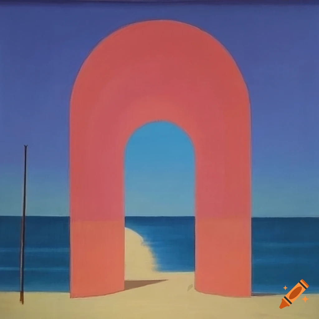 Portal to a seaside dimension by George Tooker with bright colors