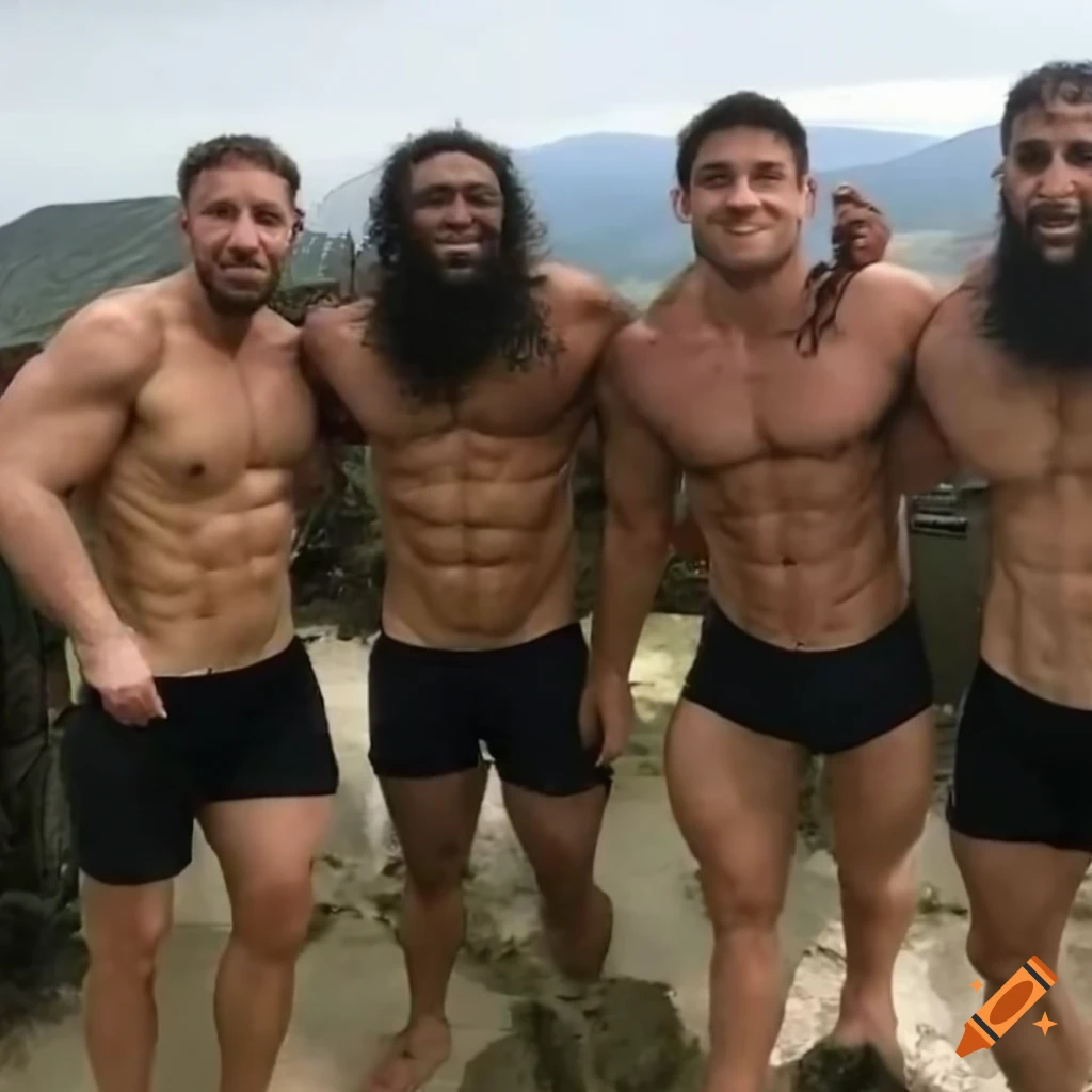 Group of brawny men taking a selfie