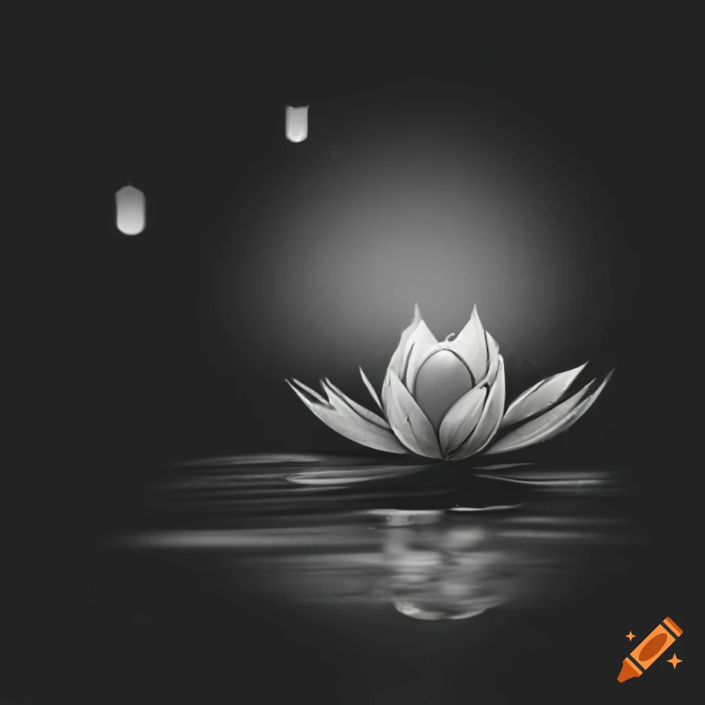 Floating lanterns among lotus flowers