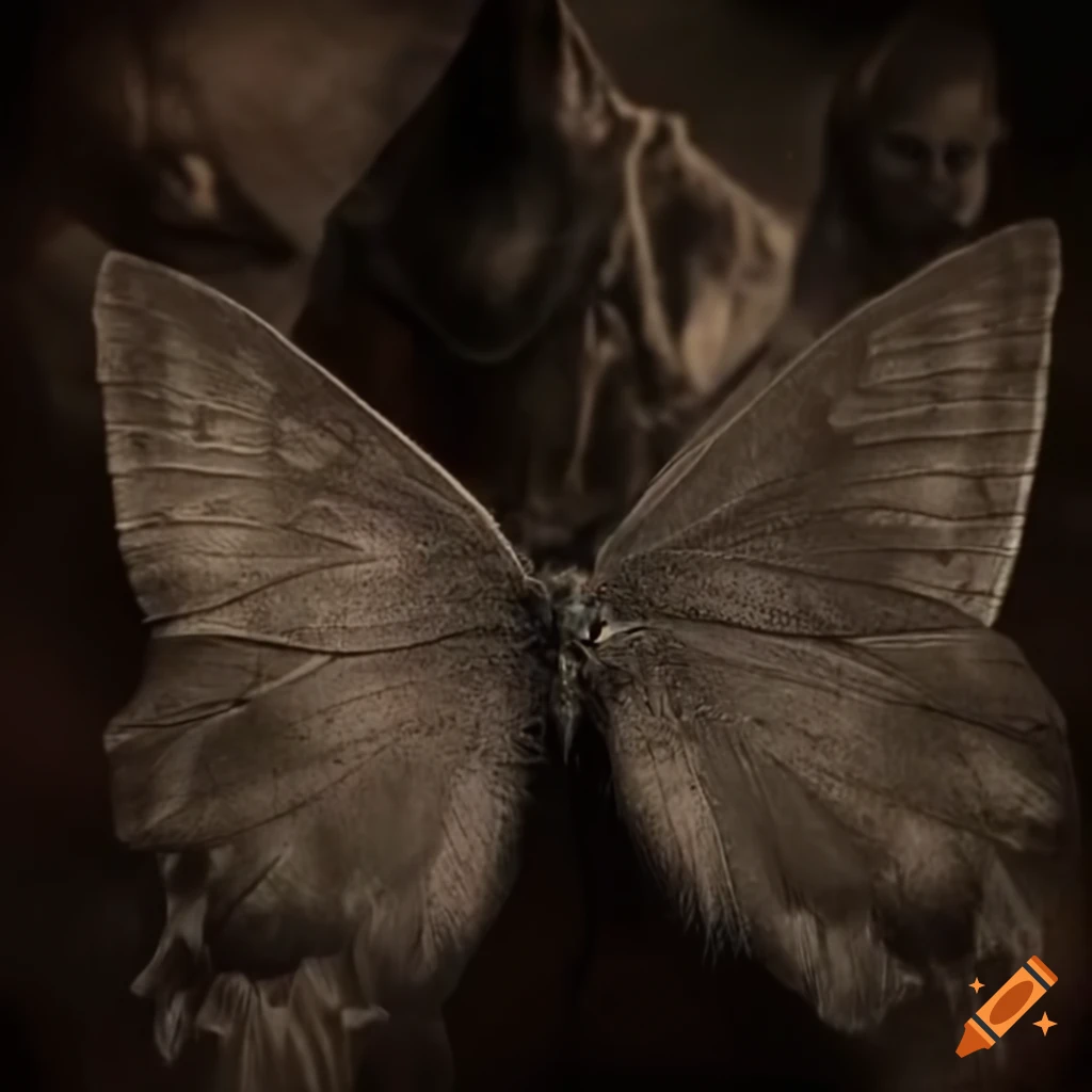 Four horsemen surrounded by grey butterflies in a psychological horror setting