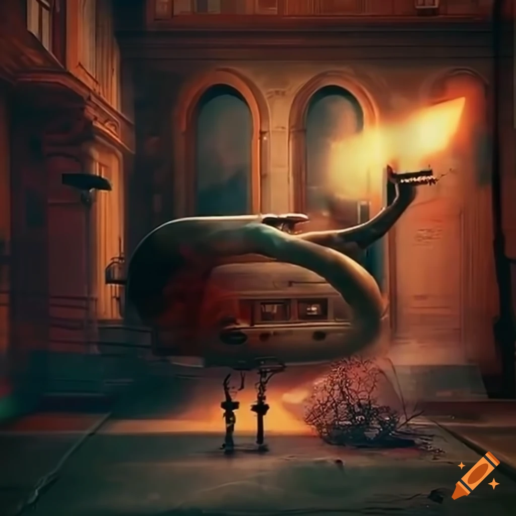 Flying toasters like screensaver on a surreal street on Craiyon