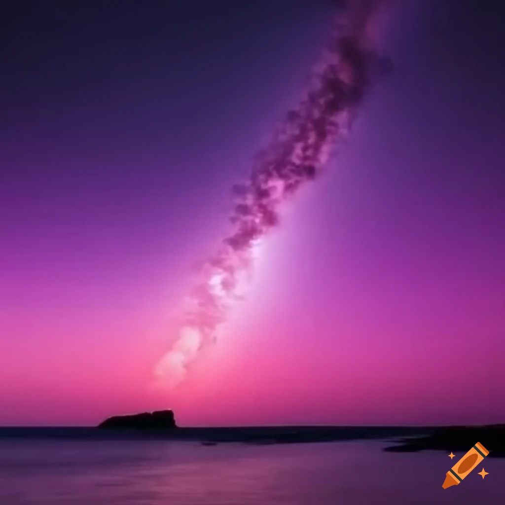 Baie de Quiberon at night under a pink sky with a spaceship resembling a UFO