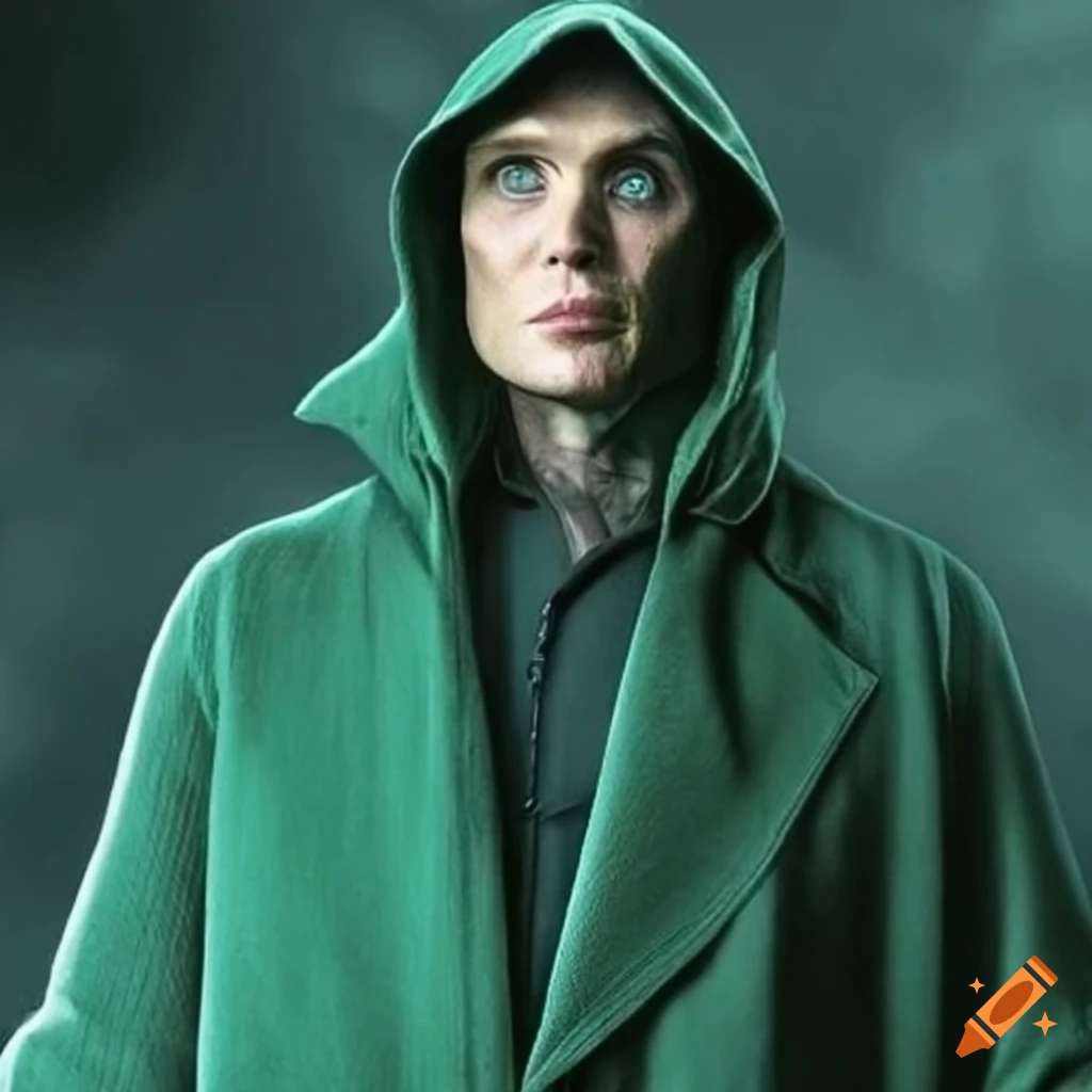 Cillian murphy in a green hooded robe on Craiyon