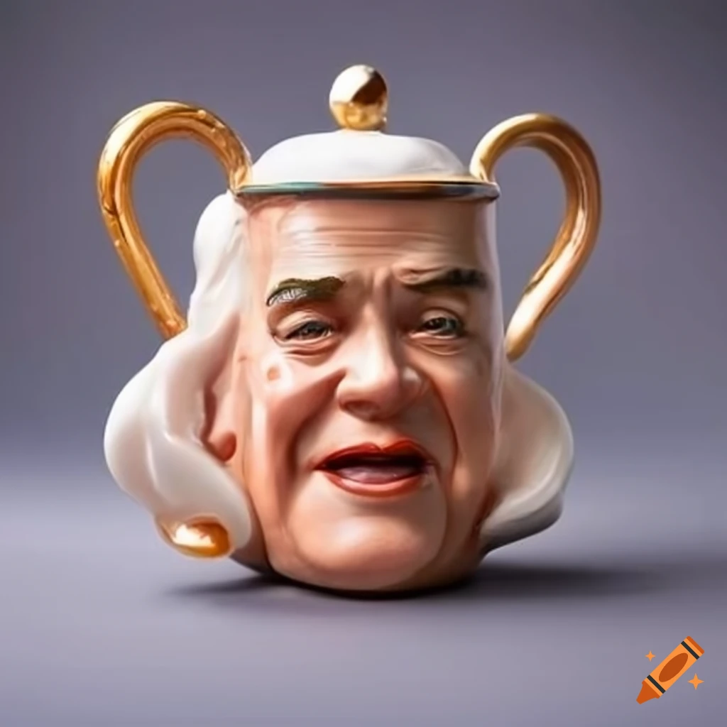 Porcelain teapots with faces of famous actors on Craiyon