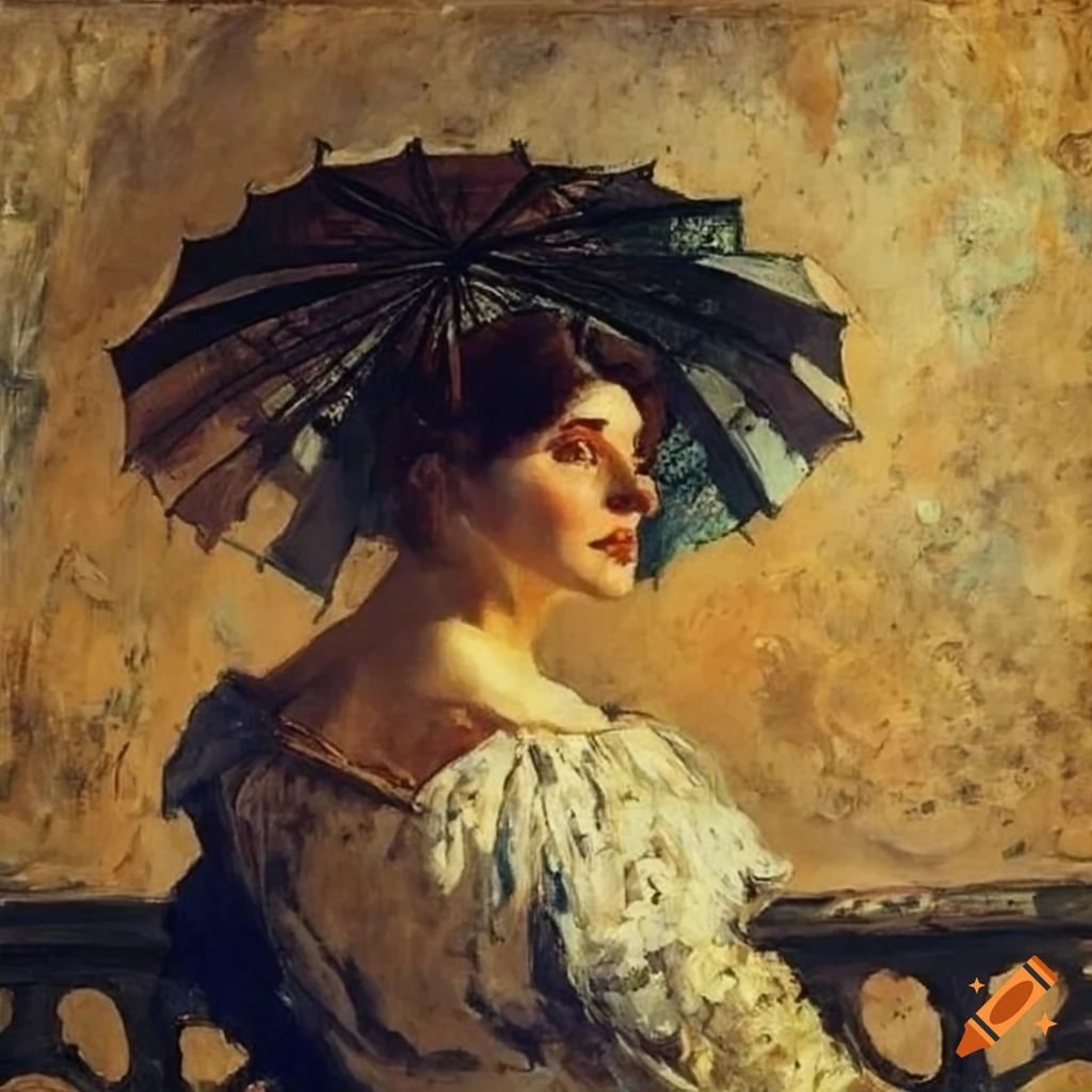 Woman with parasol near the Colosseum in the style of Joaquín Sorolla Piranesi