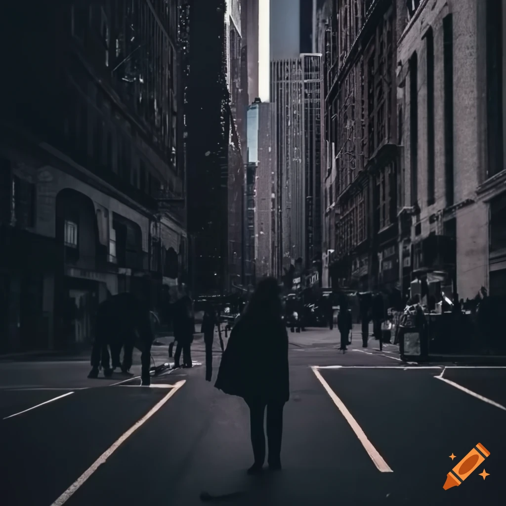 Person standing in a crowded New York street looking lost and anxious